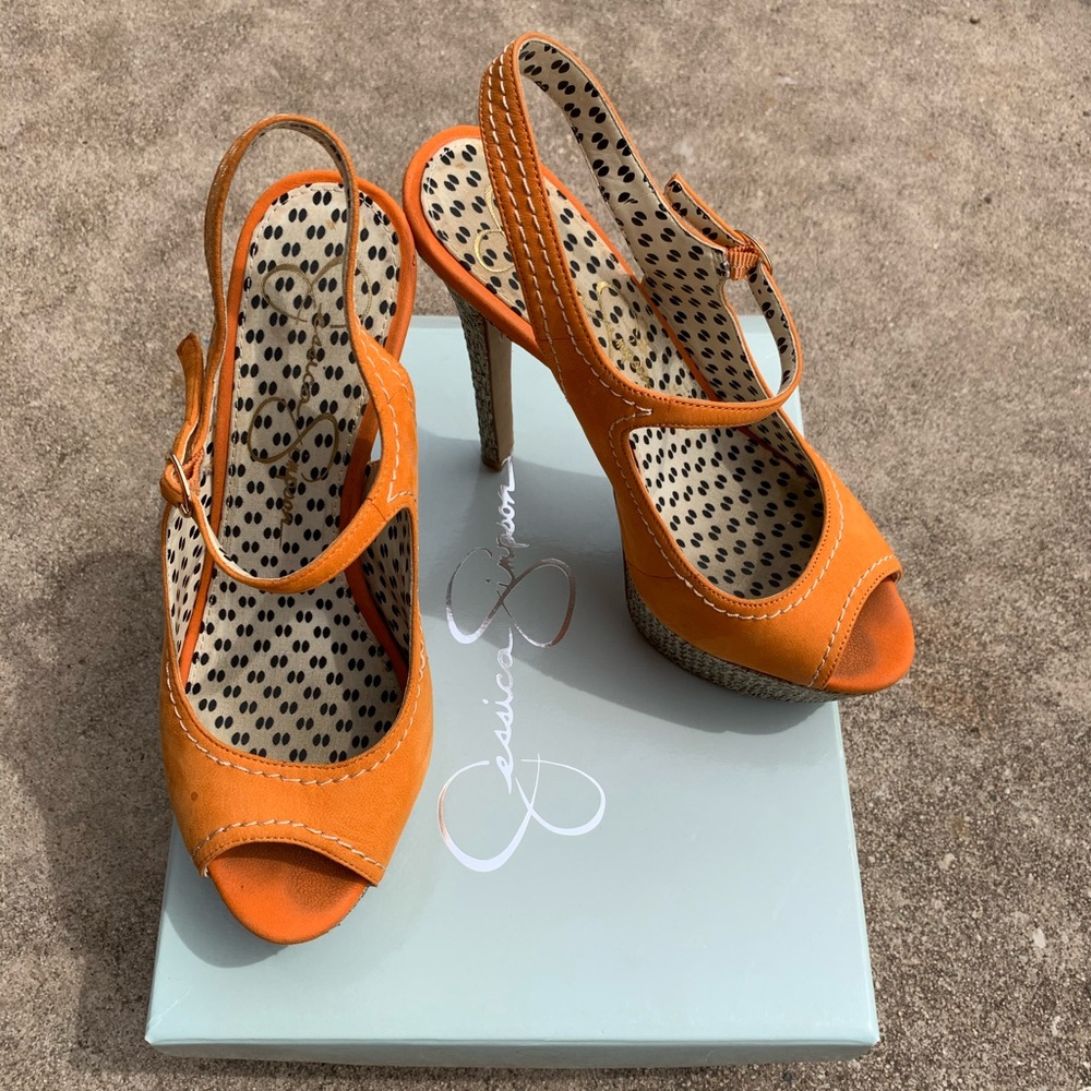 Jessica Simpson orange high heel shoes
